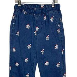 Women's Disney Parks Mickey in Santa Hat Print Denim Joggers Sz L Pull-on Pants